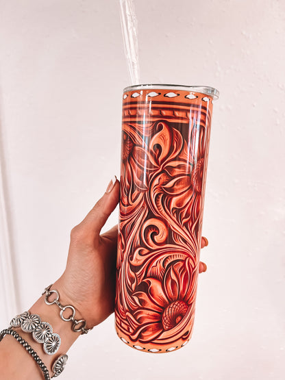 Tooled Leather Stainless Tumbler