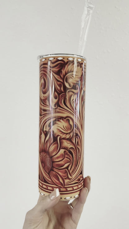 Tooled Leather Stainless Tumbler