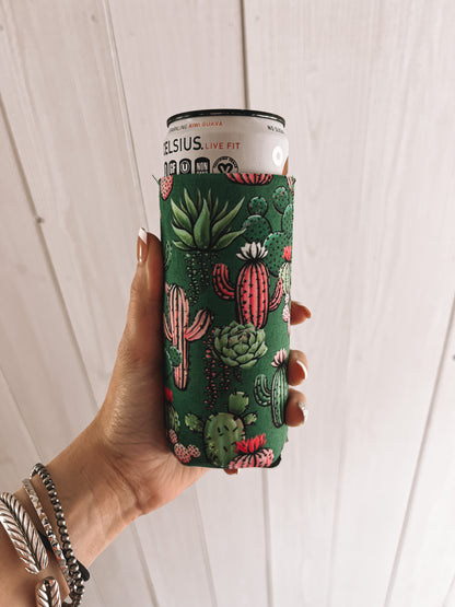 Pink Cactus Slim Can Koozie